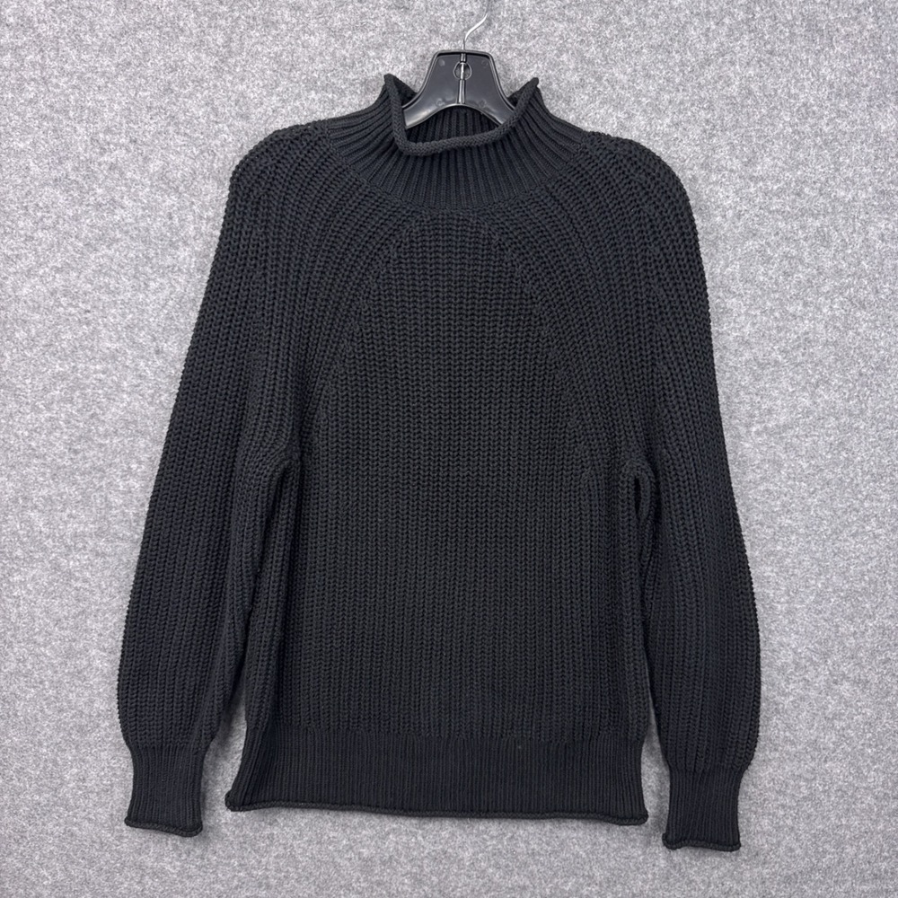 J.Crew Sweater Shaker Knit Mock Neck Small Black 100% Cotton Raglan Sleeve